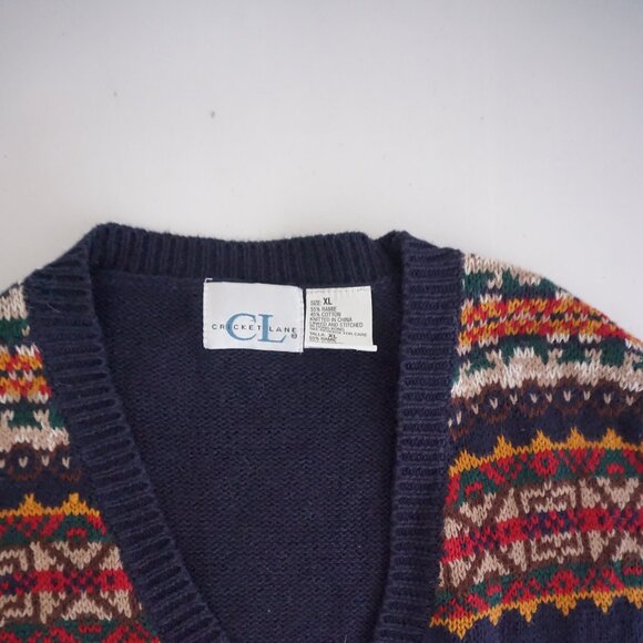 Vintage Cricket Lane Navy Fair Isle Button Sweater Vest Cabincore Collegiate XL - Picture 8 of 8